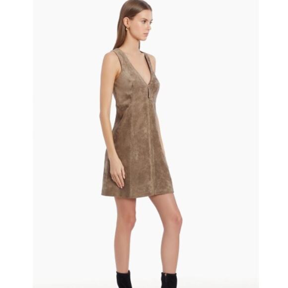 NEW Amanda Uprichard Collin Dress Plunging V Neck Taupe Size Large - Picture 2 of 5